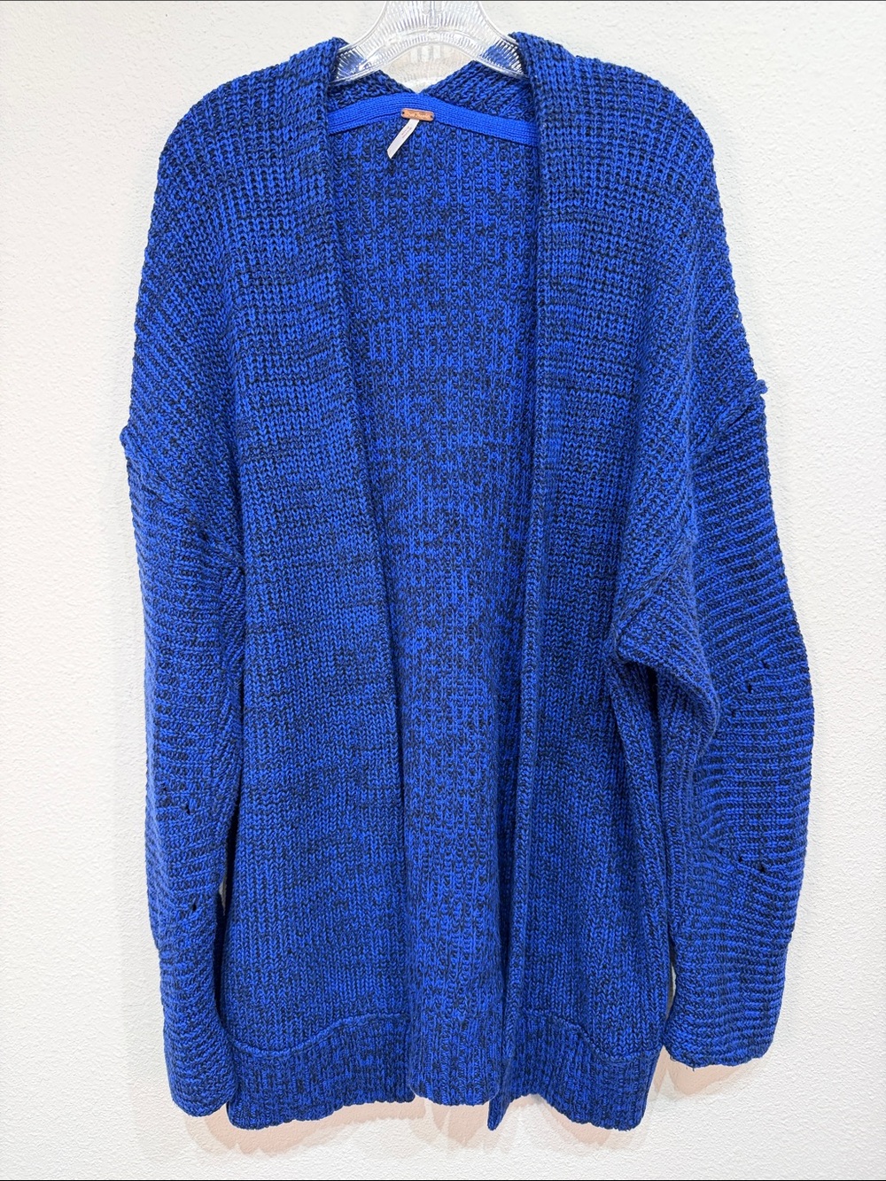 Free People Cobalt Blue Oversized Open Front Chunky Knit Cardigan Sweater L - Picture 3 of 9